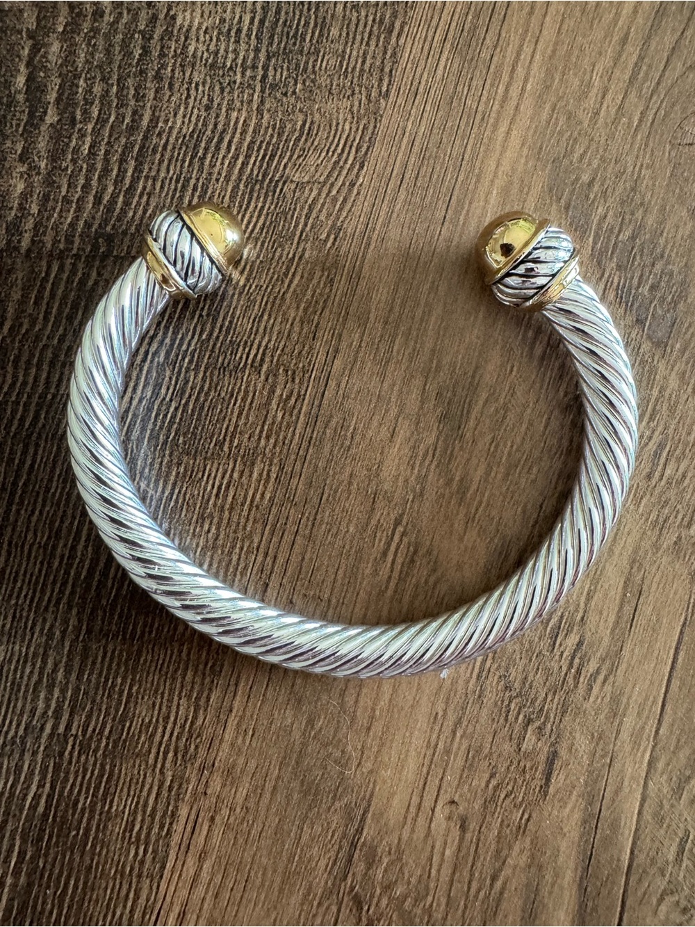 Amazon Two-Tone Silver and Gold Cable Cuff Bracelet - Picture 2 of 11